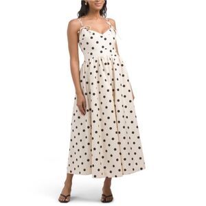 En Saison Cream and Black Polka Dot Midi Dress